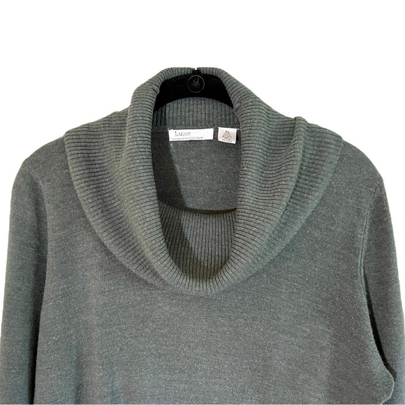 LUXE 360, WOMENS, COWL NECK, GREY SWEATER TOP. 3/4 FLARE SLEEVE. SIZE XL - Picture 2 of 7